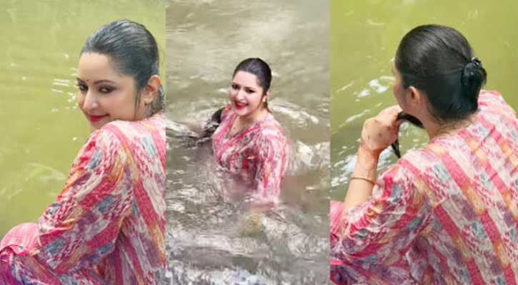 শৈশবের পুকুরপাড়ে কাঁচের বাড়ি গড়ছেন পরীমনি
