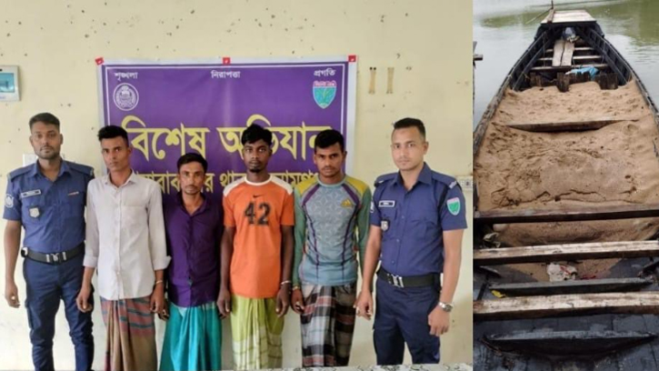 দোয়ারাবাজারে চিলাই নদীতে বালুবোঝাই নৌকাসহ আটক ৪