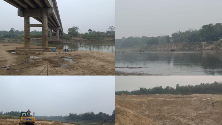 কুলাউড়ায় নদীর চর কেটে কোটি টাকার বালু বিক্রি লীজ গ্রহীতার