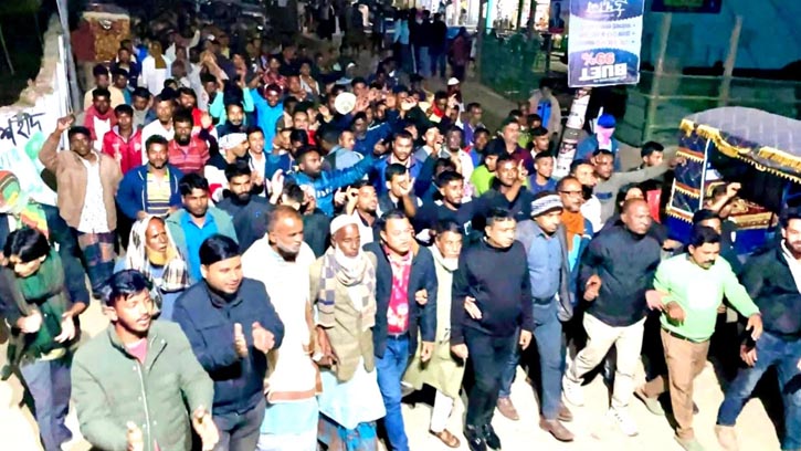 বিএনপির মনোনয়ন পুনর্বিবেচনার দাবিতে তাহিরপুরে মিছিল ও সমাবেশ