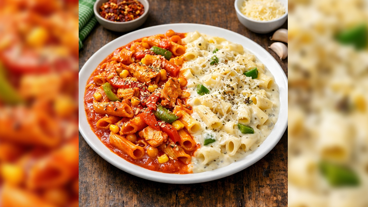 টু’ইন ওয়ান পাস্তা: এক প্লেটে দু’টো স্বাদের জাদু